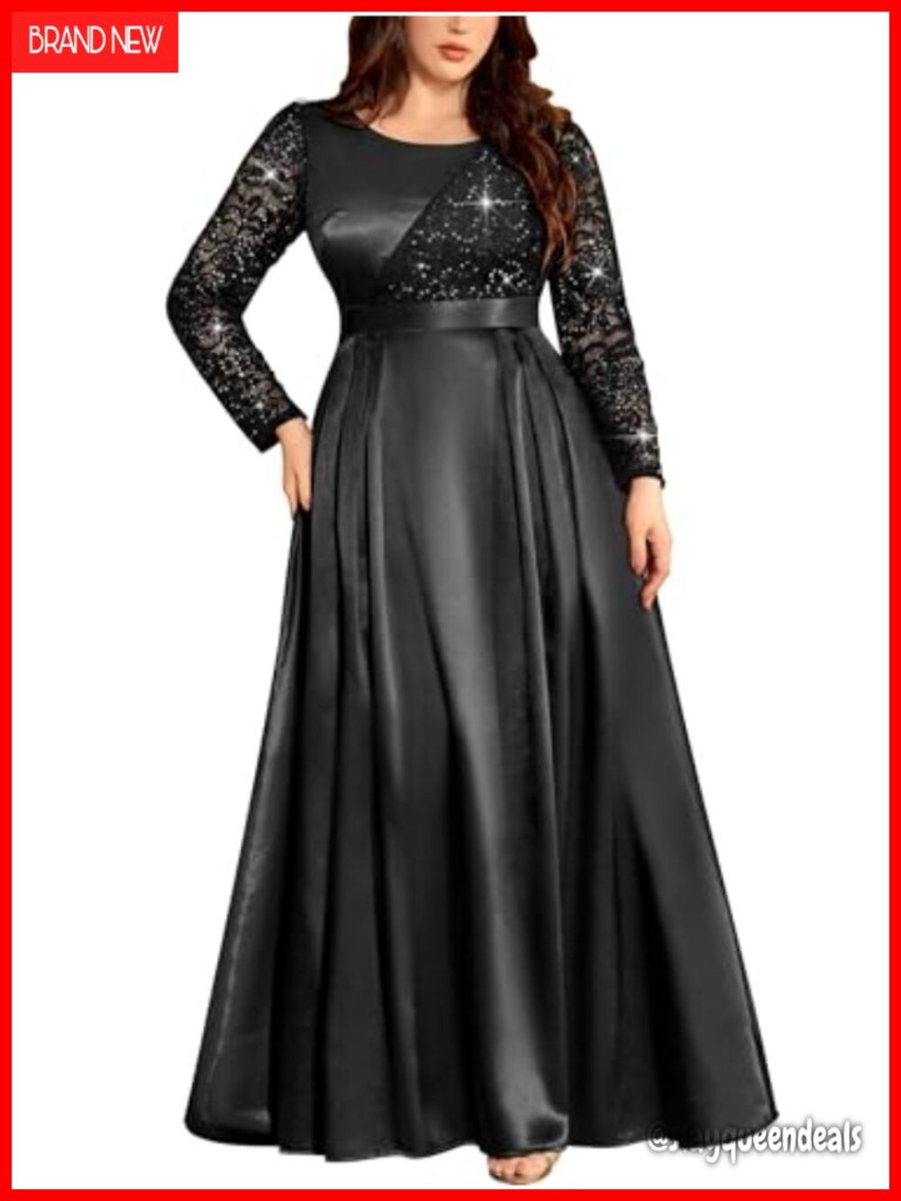 Plus Size Sequin Lace Satin Formal Evening Gown Maxi Dress
